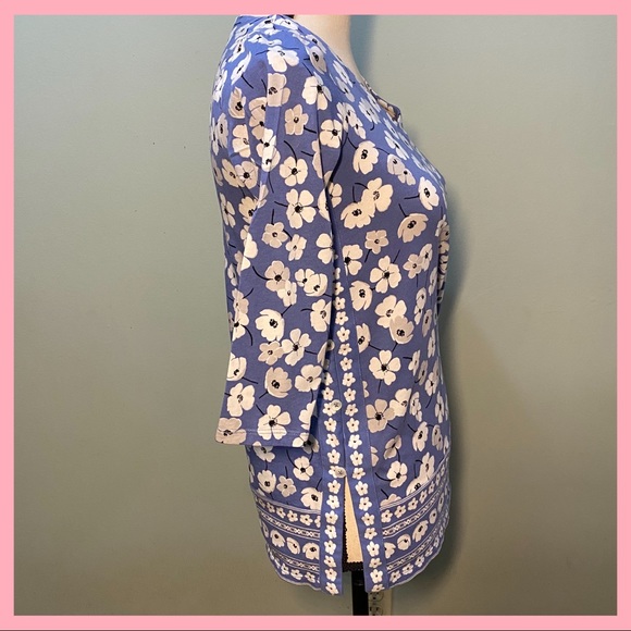 J.Jill Cotton Blend 3/4 Sleeve Flowered Top - Picture 2 of 8